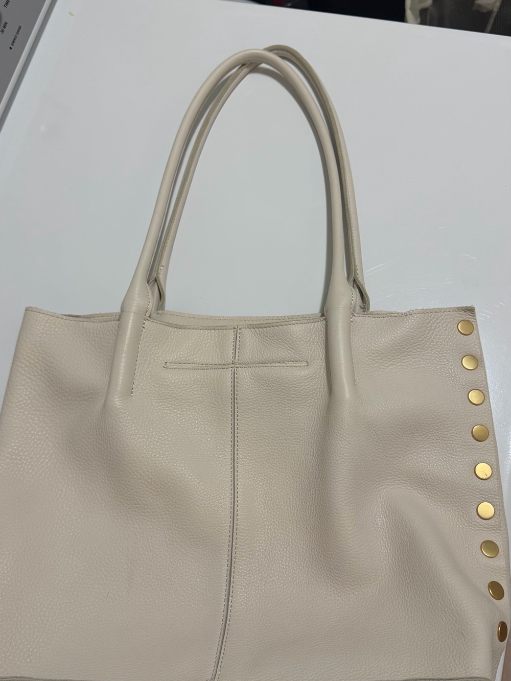 New w/o tags Hammitt Cream Leather Tote with Gold Stud Detail